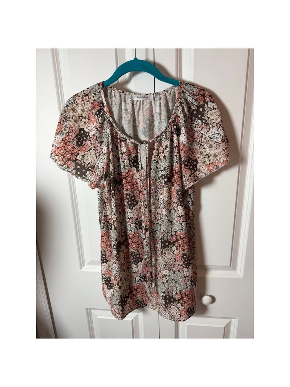 SimpleFun Floral Blouse L Brown Pink